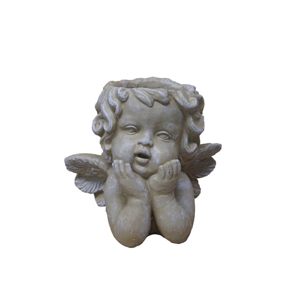 Solid Rock Stoneworks Cherub Face Concrete Planter- 10" Tall Desert Sand