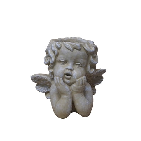 Solid Rock Stoneworks Cherub Face Concrete Planter- 10" Tall Desert Sand