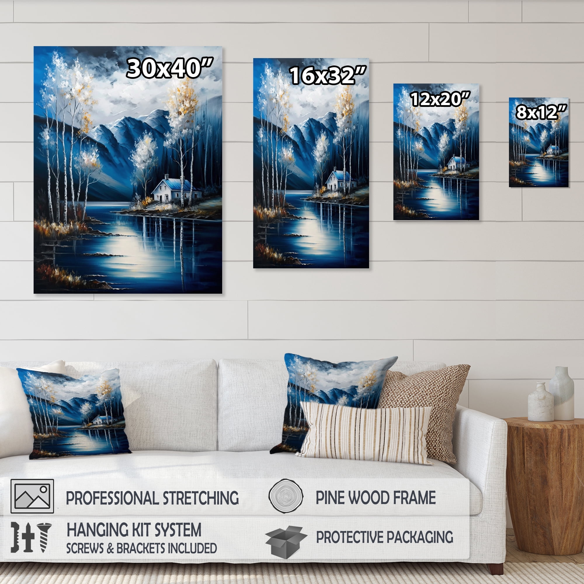 Designart Cabin By A Lake In Fall V Canvas Wall Art