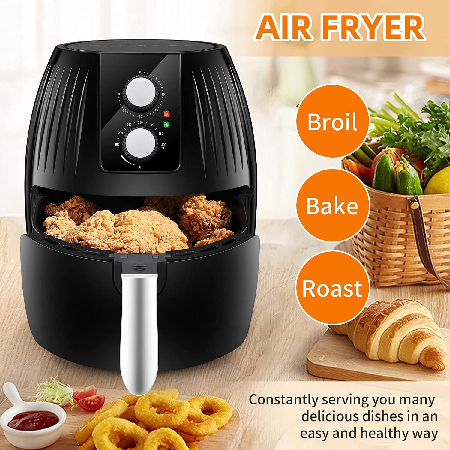 Air Fryers Oven Combo 5.0 Quart Electric Air Fryer, Oilless Cooker 1300W  Large Capacity Multifunction Health Fryer with Digital Touch Screen,  8-1Precise Presets Air Fryer for Roasting/Baking/Grilling 