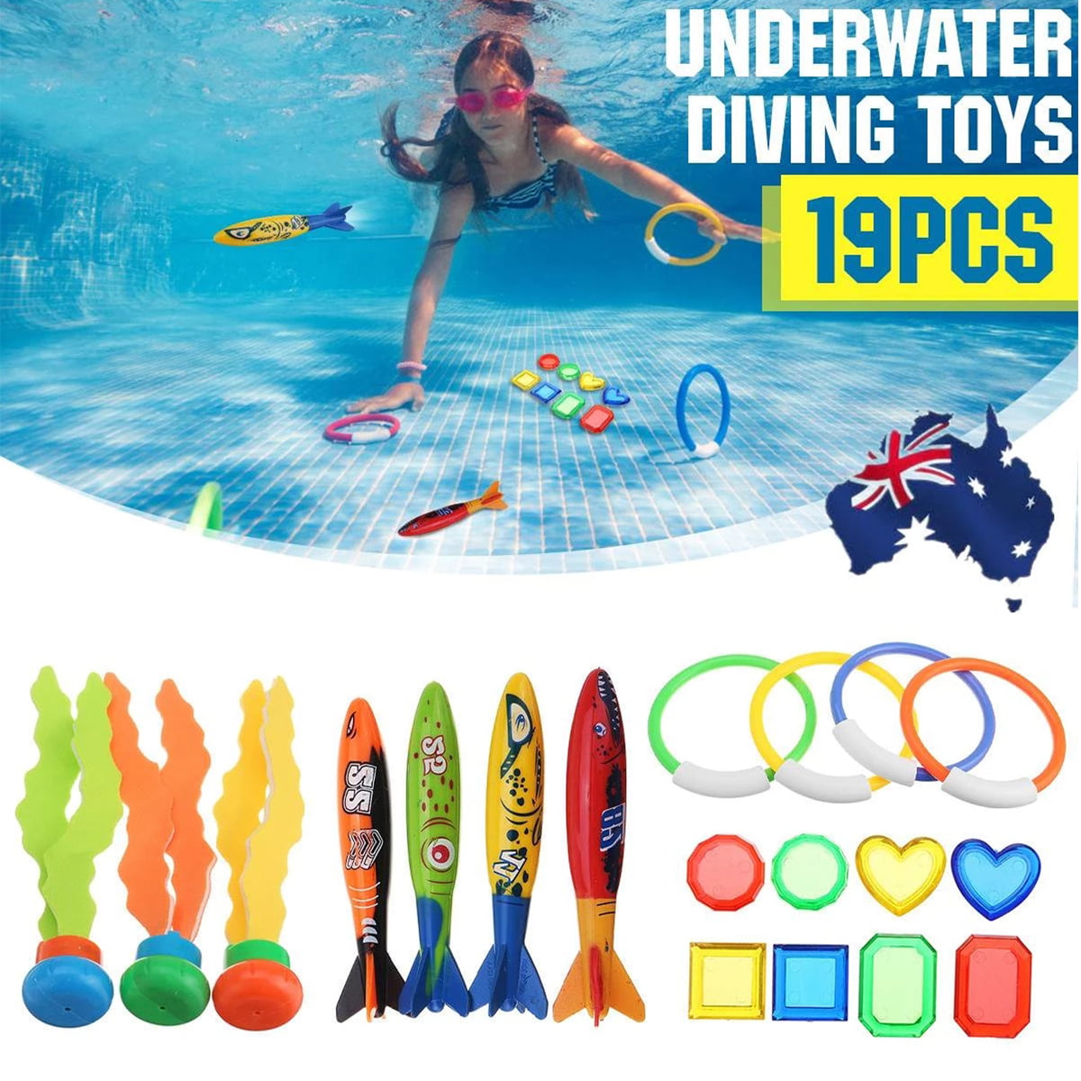 Details about   19pcs Swimming Pool Throwing Diving Toys Underwater Rings Diving Circle Se I 