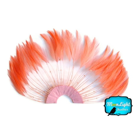 - 1 Piece - Salmon Pink Half Beaded Pinwheel Stripped Rooster Hackle Feather Pads