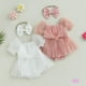 thumbnail image 2 of Eliza-Romper Vestido 0-24 Meses Bebé Niña Verano Lazo Frontal Mameluco De Tul Con Diadema, 2 of 4