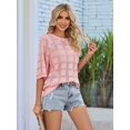 thumbnail image 5 of Women'S Casual Short Sleeve Loose Tunic Tops Light-Weight Crochet Knit Summer Sweaters Blouses Pink M, 5 of 8