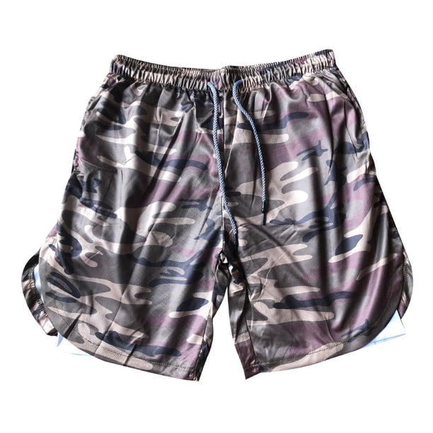 Pantalones cortos de running para hombre, de entrenamiento, con bolsillos y de compresión. Camo L