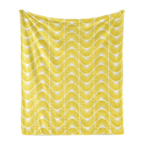 Yellow and White Soft Flannel Fleece Throw Blanket, Sun Inspired Abstract Pattern Curves Waves Vertical Classical Retro, Cozy Plush for Indoor and Outdoor Use, 60" x 80", Yellow White, by Ambesonne