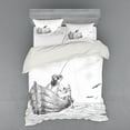 thumbnail image 1 of Ambesonne White Bedding Set 4 Pcs, Fisherman on Boat Sketch, Queen, Charcoal Grey White, 1 of 3