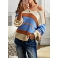 thumbnail image 4 of Womens Sweaters Long Sleeve V Neck Striped Color Block Pullover Casual Loose Knitted Tops, 4 of 6