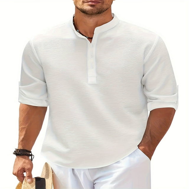 Chemise Hawaiian Seersucker Cardigan Homme à Manches Longues et Taille