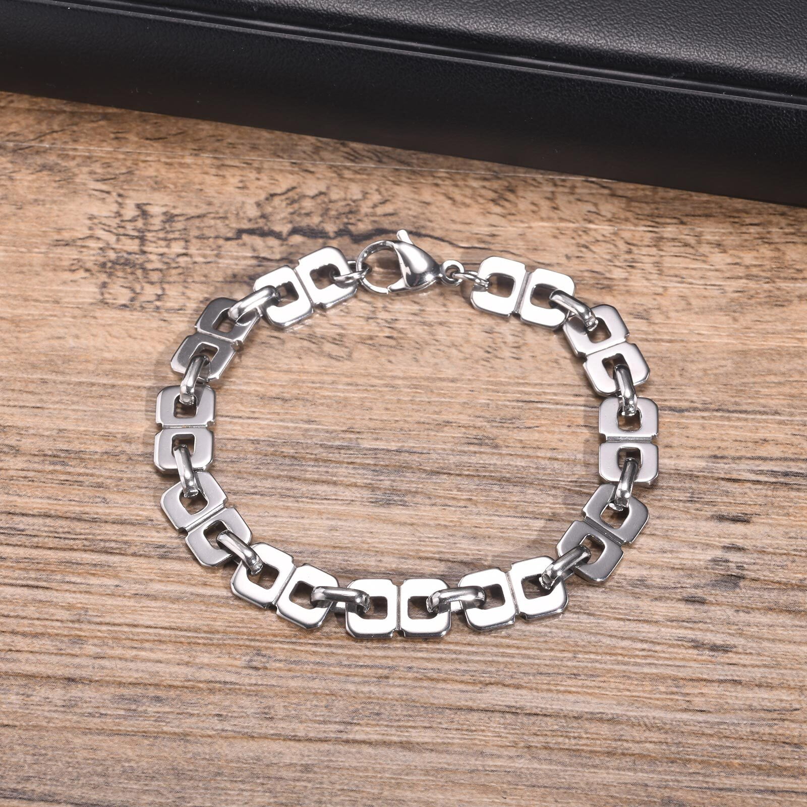 Casual Chain Bracelets for Men Boys,14K White Gold Waterproof 8 Chain Link Wristband with Lobster Buckle,Punk Jewelry Gift