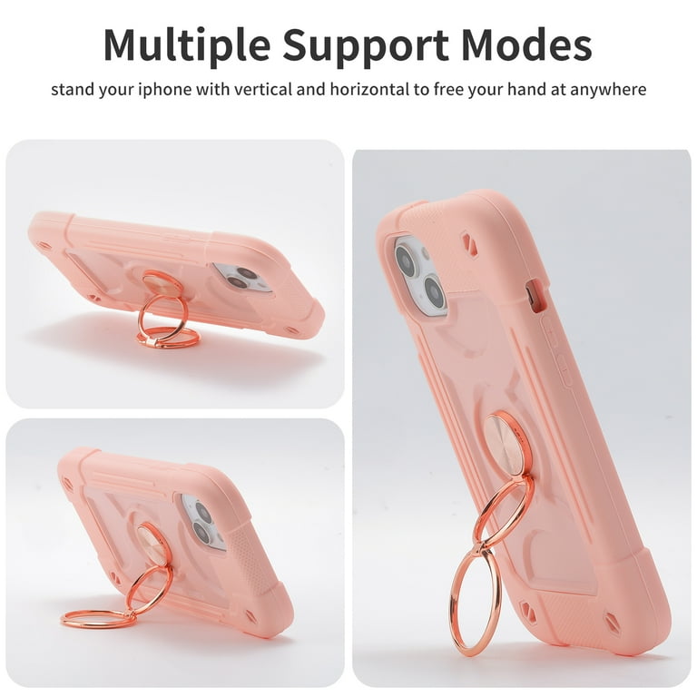 Compatible With IPhone 15 Pro Max Case 6.7 Inch, With 360° Rotate Ring Stand, Military Grade Drop Protection Full Body Rugged Heavy Duty 3 1 Protective Cover Rose