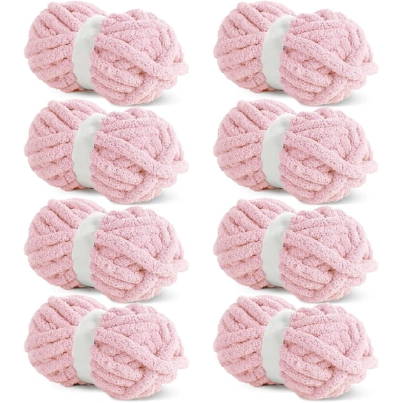 Hombys Pink Chunky Chenille Yarn for Crocheting and Knitting, Super Bulky Yarn for Blankets, Soft Plush, 8 Jumbo Packs (27 yds, 8 oz Each)