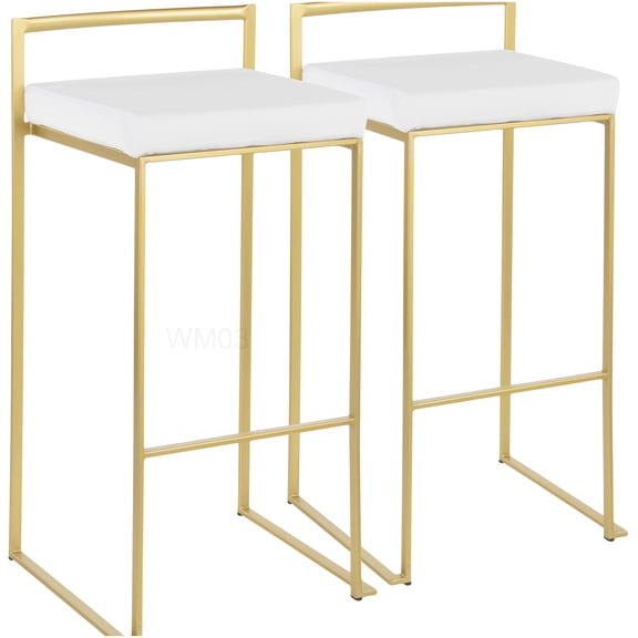 Modern Velvet Bar Stools Set, Gold Frame and White Cushion Stackable Counter Stools for Kitchen Island