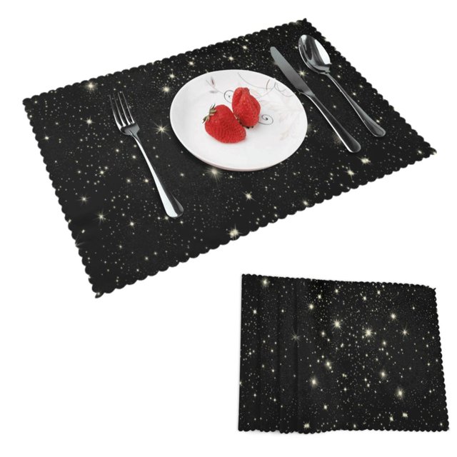 DouZhe Polyester Set de 4 Sets de Table, Étoiles de Nuit Ciel Étoilé Motif Résistant à la Chaleur Place Mats pour Table à Manger, 12 "x 18"