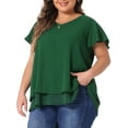 thumbnail image 2 of DARING DIVA Women's Plus Ruffle Short Sleeves V Neck Chiffon Blouse 3X Green, 2 of 6