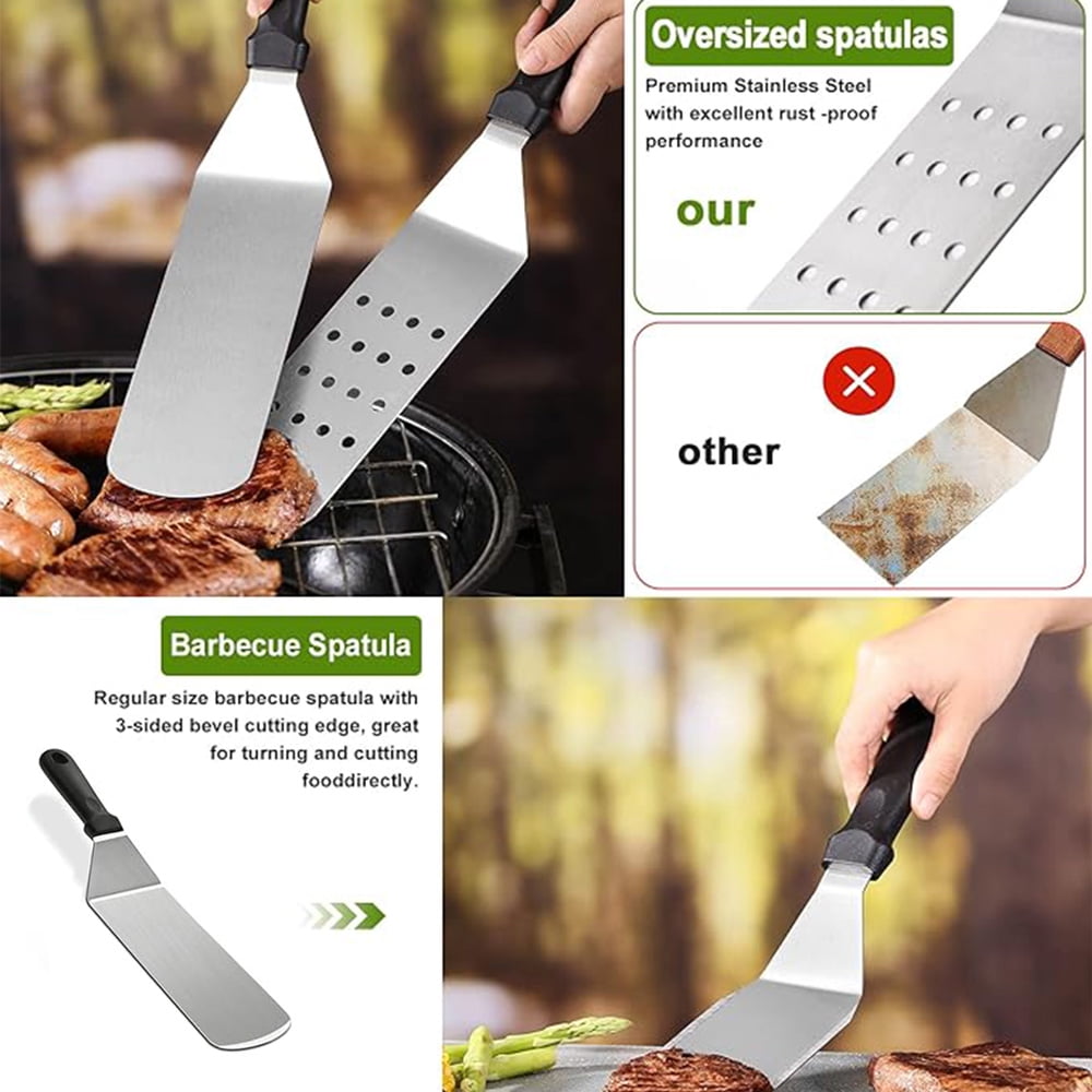 18PCS Griddle Accessories Kit, Flat Top Grill Accessories Set for Blackstone and Camp Chef, Griddle Tools with Extra Large Griddle Spatula and Griddle Grease Gate for Outdoor BBQ