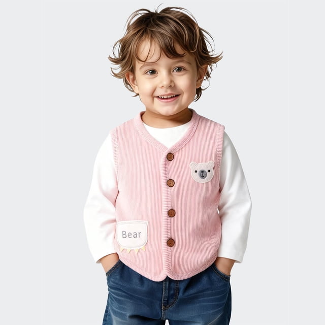 Cowsor Unisex Baby Vest Knitted Soft Uniform Cotton V-Neck Sleveeless Waistcoat Vest