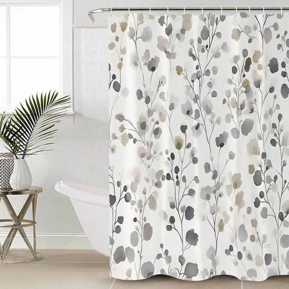 Shower Curtain for Bathroom Gray Brown Botanical WatercolorWaterproof Bath Curtains Shower Curtains with Hooks,Farmhouse Floral LeavesBathroom Curtain Privacy Drapes for Bathtubs Toilet 36x72in