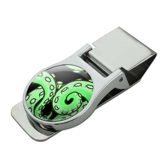 Tentacles Squid Octopus Green Satin Chrome Plated Metal Money Clip