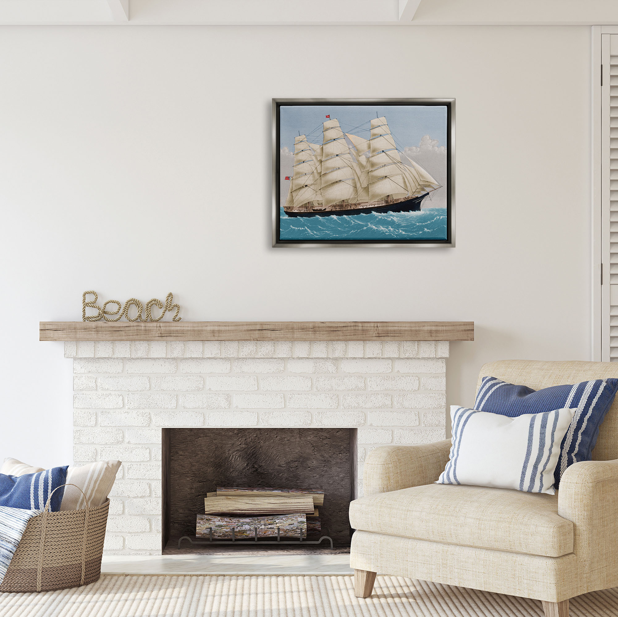 Stupell Industries Nautical Ship Sailing Transportation Painting Gray Floater Framed Art Print Wall Art, 31 x 25