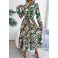 thumbnail image 2 of Botanical Print Collar Neck Front Button Down Long Sleeves Belted Waist Dress Green X-Large, 2 of 5