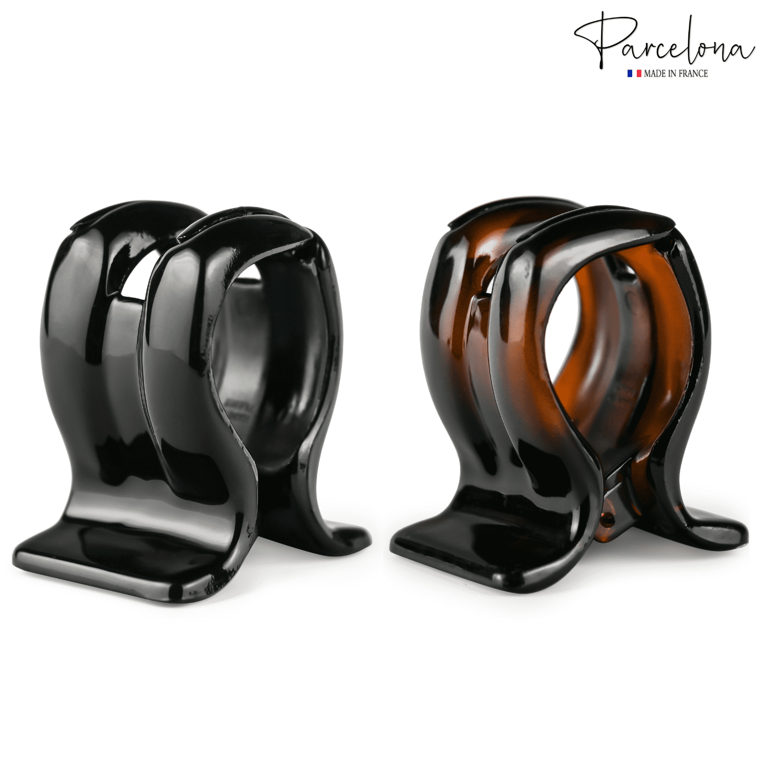 Parcelona French Small Hair Claw 1.75" Cellulose Acetate Strong Grip Jaw Clip (1Black&1TortoiseShell)