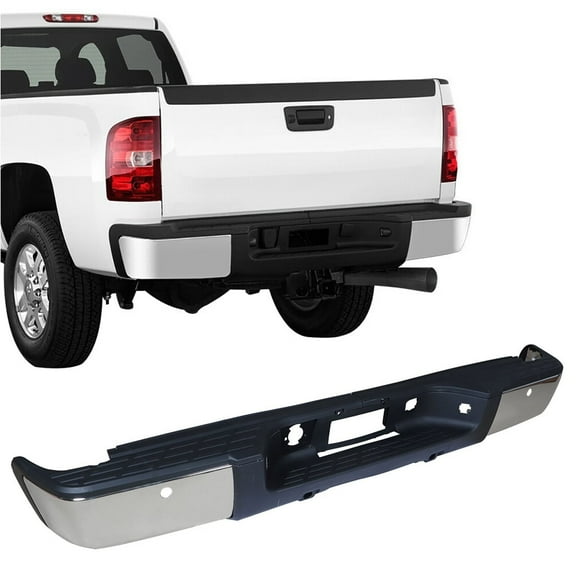 Labwork Rear Step Bumper (with Rear Park Assist Hole) Kit Fit for Chevrolet Silverado 1500, GMC Sierra 1500 Truck Pickups 2007-2013, Chrome Stainless Steel