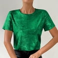 thumbnail image 5 of Womens Short Sleeve Dressy Tops Summer Trendy Casual Shiny Velvet T Shirt Crew Neck Casual Tunic Tees (2XL, Green), 5 of 8