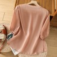 thumbnail image 4 of Fiudx Ofertas Relámpago Blusas Informales Holgadas con Botones Bordados para Mujer, Manga Corta, Cuello Alto con Abertura Lateral, 4 of 7