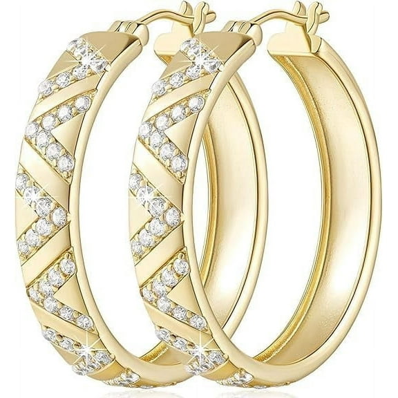 DAKSH JEWELRY 2.00 Ct Round Cut Lab Created White Diamond V-Shaped Hoop Earrings For Womens Gifts Earring 14k Yellow Gold Plated