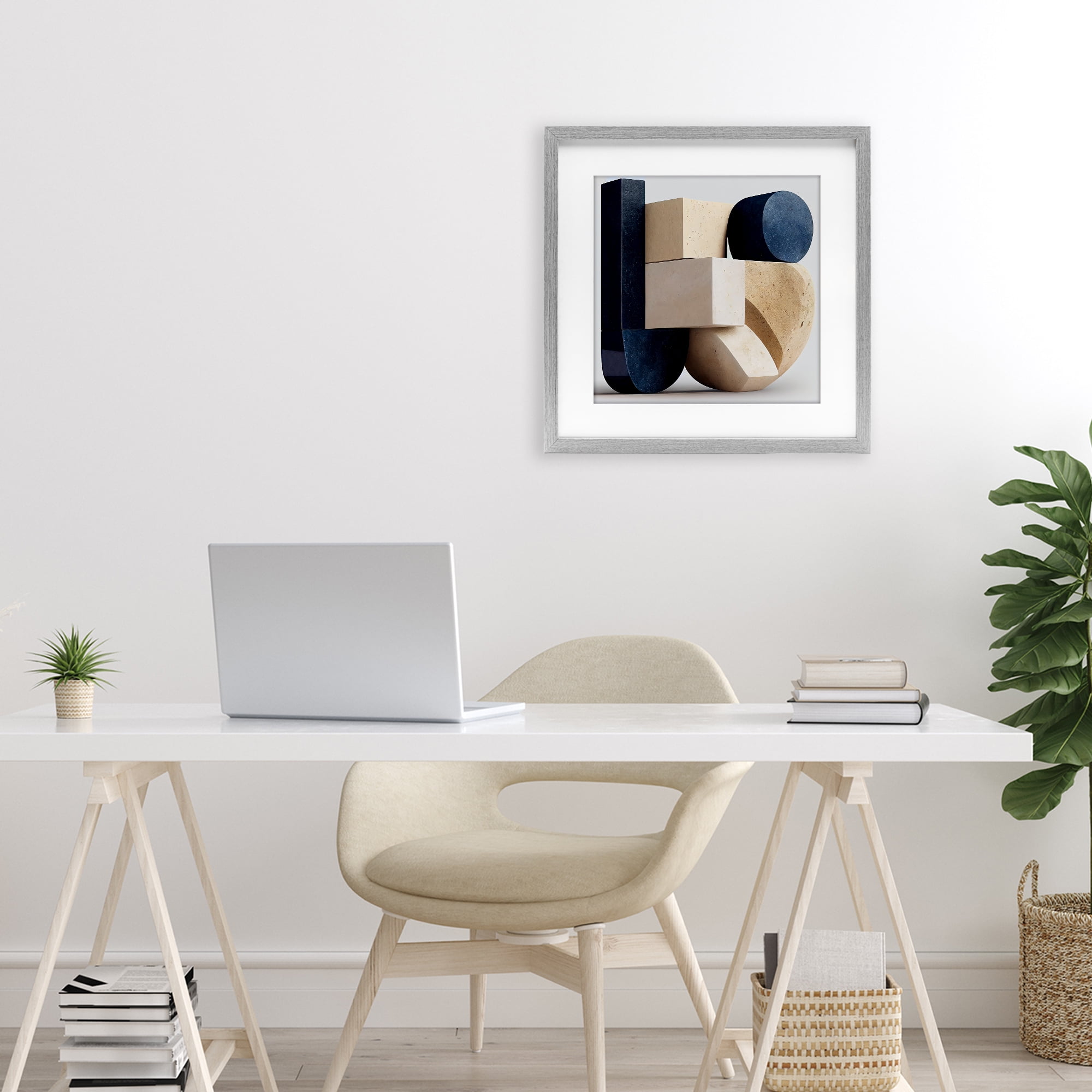 Shapes Of Things Geometric Contour Gray Framed Print Under Glass, design by Sasha
