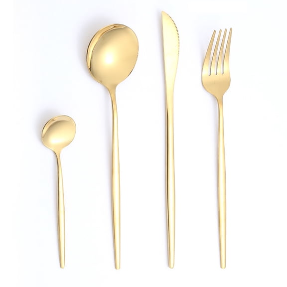 suxuMhao Tableware Sets, 12-Piece Stainless Steel Silverware Set, Kitchen Dinnerware Set, Cutlery Set of 3, Flatware Set, Golden, One Size - Ideal for Daily Dining & Gatherings
