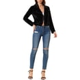 thumbnail image 2 of MODA NOVA Juniors Velvet Notched Lapel Zipper Cropped Motorcycle Jacket, 2 of 6