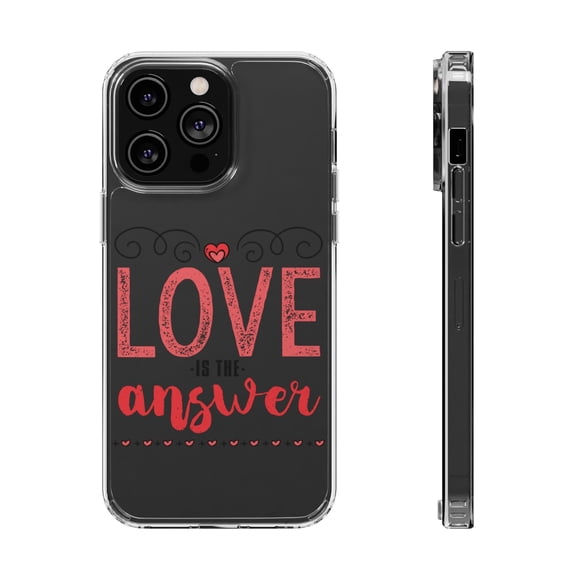DistinctInk Clear Hybrid Case for Apple iPhone 15 Pro (6.1" Screen) - Love Is The Answer - Wireless Charging Compatible