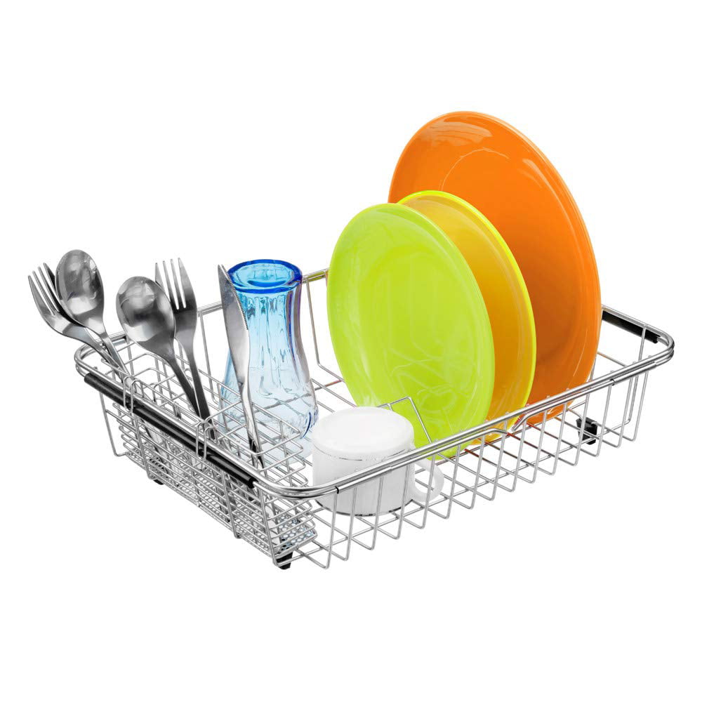 LIONONLY Large Dish Drying Rack with Drainboard, Stainless Steel Dish Rack  for Kitchen Counter,Detachable Dish Drainer Organizer Shelf with Utensil