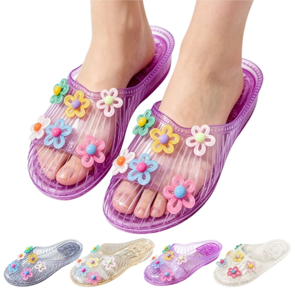 longantii Womens Jelly Shoes Floral Mules Clogs Clear Sparkly Slip On Closed Toe Waterproof Sandals Summer Beach Casual Water Shoes