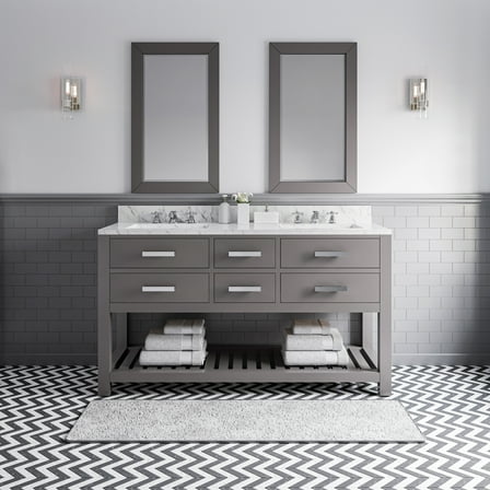 Water Creation Madalyn 60" Wood Double Bathroom Vanity in Gray & White