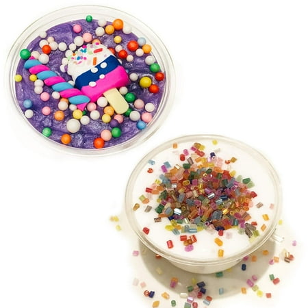 Magik Handmade Unicorn/Rainbow Jelly Birthday Cake Cup Cake Slime Glossy Butter Stretchy Charm (Grape Jello+Rainbow Jelly, 2oz+2oz)