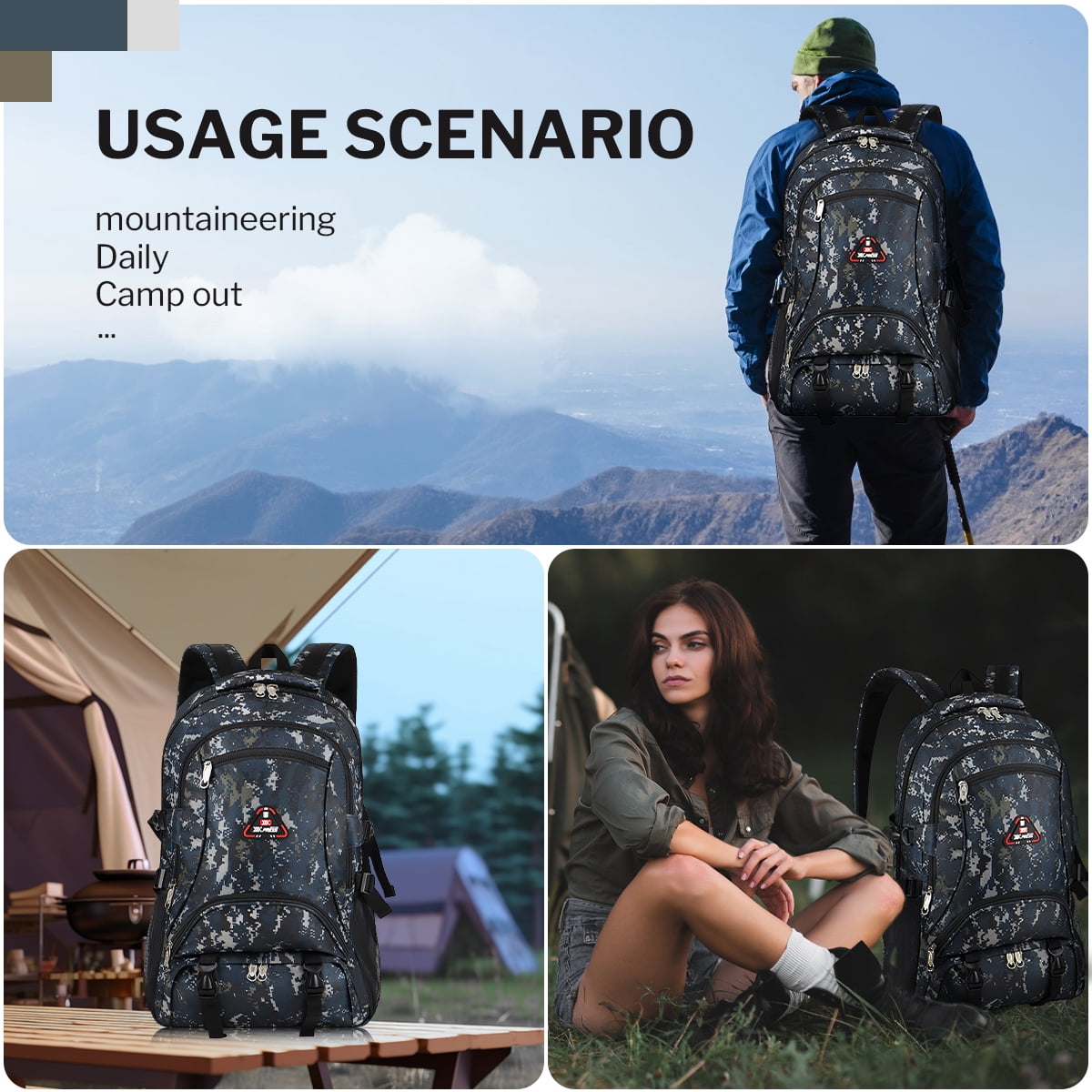 New York Xpress Camo Backpack for Adults 40L Multi-Pocket Backpack for Travel Work Hiking, Navy - BP8023