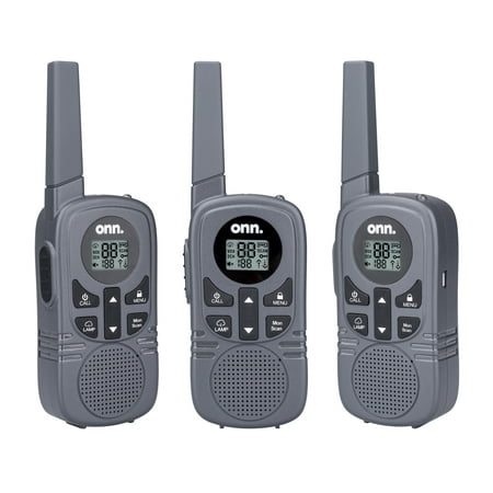 Onn. 23 mile Walkie Talkie 3 pack with Two Way Radios, LED Light, 22 FRS Channel Options