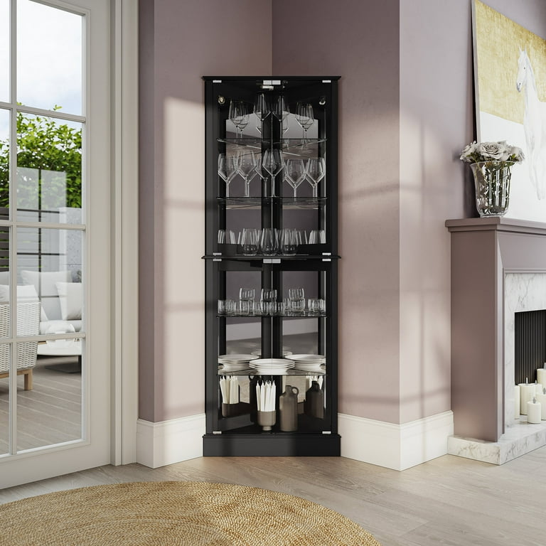 置物 Creed BELLEZE Lighted Corner Display Cabinet, Wood Curio Storage