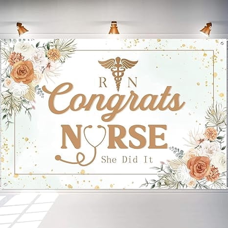 Nurse Graduation Backdrop 2026 Congrats Nurse Banner Floral Nursing Graduation Party Supplies She Did It Backdrop RN Graduate Decor for Boho Medical Nursing Graduate Party