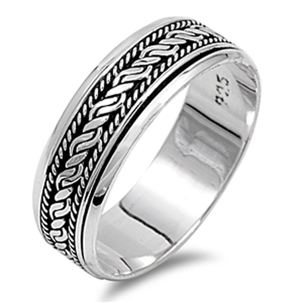 Bali Rope Oxidized Thin Thumb Ring New .925 Sterling Silver Band Sizes 6-13 