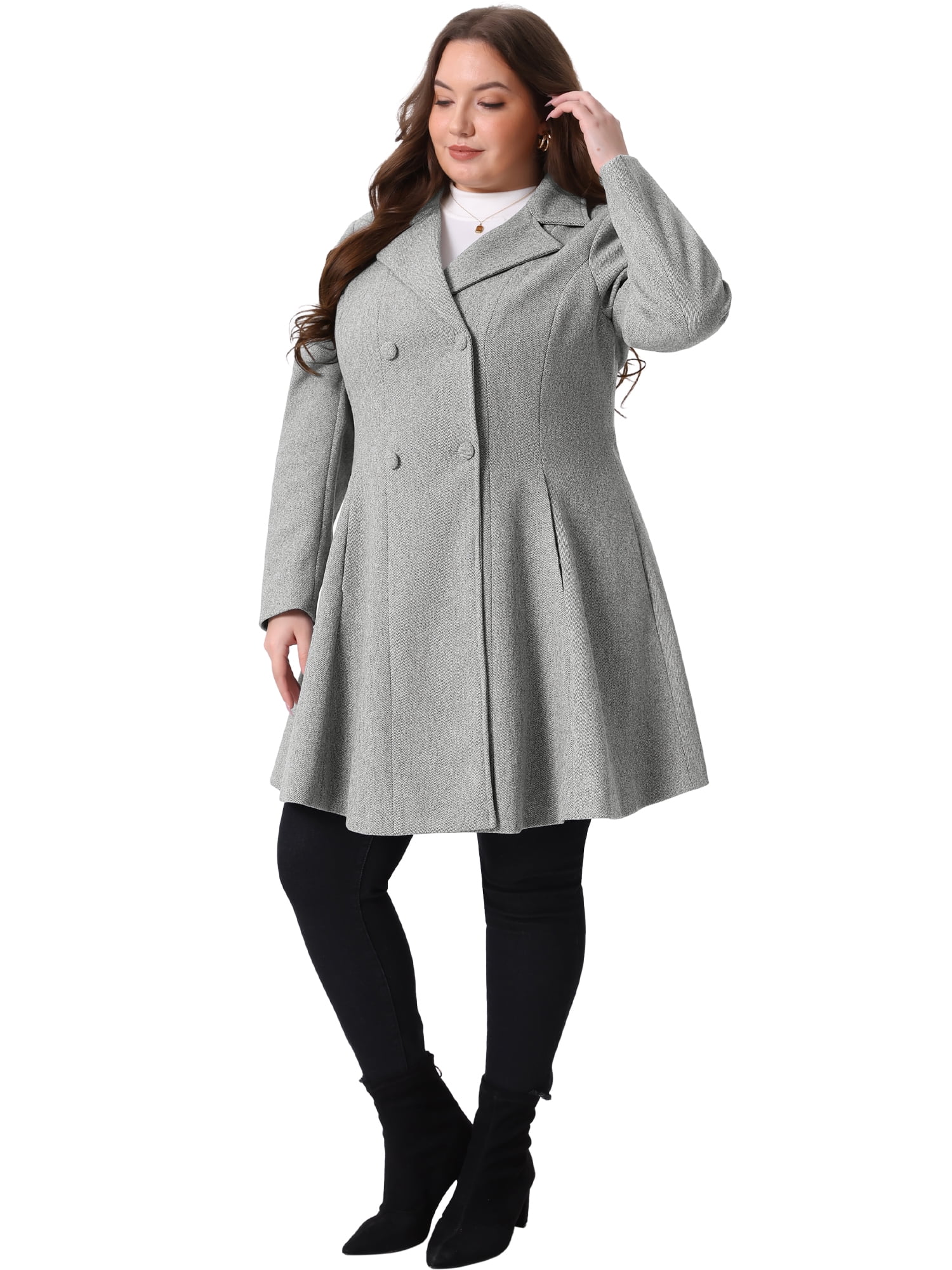 DARING DIVA Women's Plus Size Notch Lapel Double Breasted A Line Peacoat 4X Gray