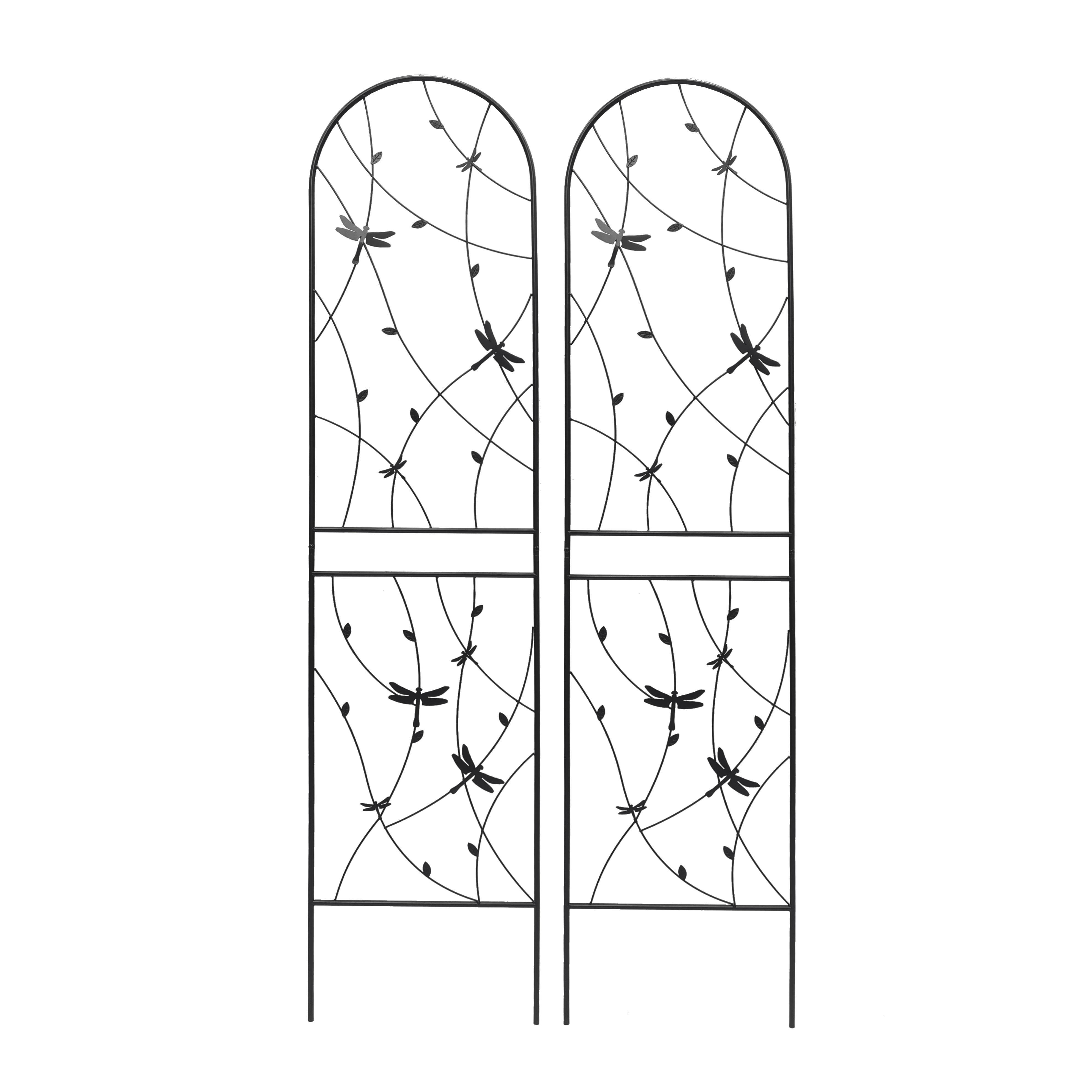 Aukfa Garden Trellis for Climbing Plants, 4 Pack Outdoor Metal Trellis 86.7" x 19.7", Support Dragonfly Decor,Black