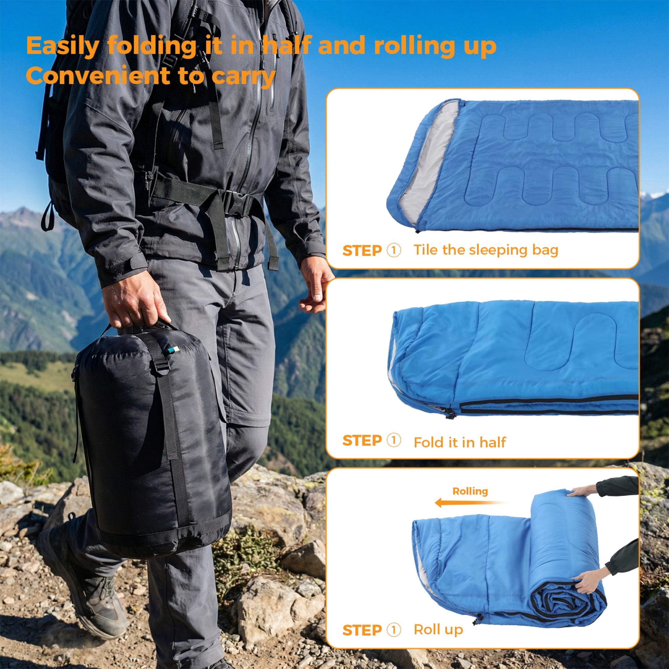 SHOUFTW Double Sleeping Bag for Adults, Lightweight Waterproof, Machine Washable for Camping Hiking Backpacking, Blue