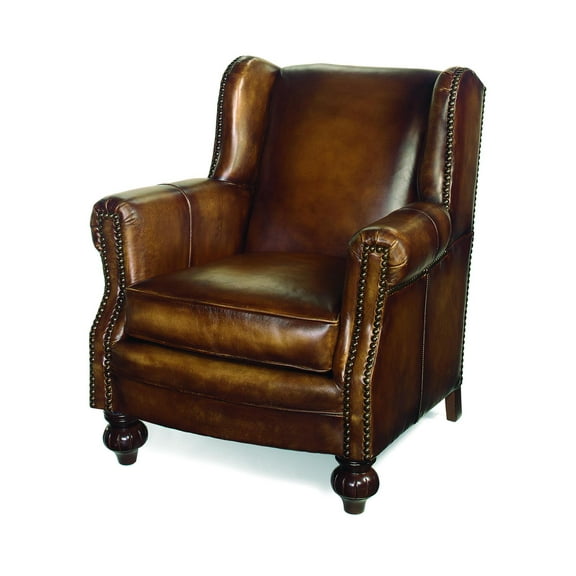 Handcrafted Brown Leather Library Chair with Nailhead Trim