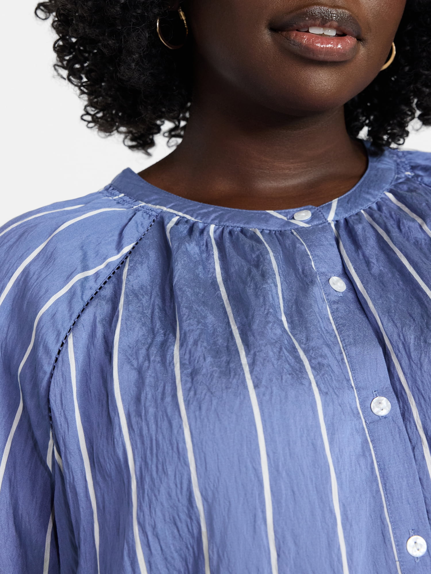 Terra & Sky Women's Plus Size Button Blouse with 3/4-Length Sleeves, Sizes 0X-5X