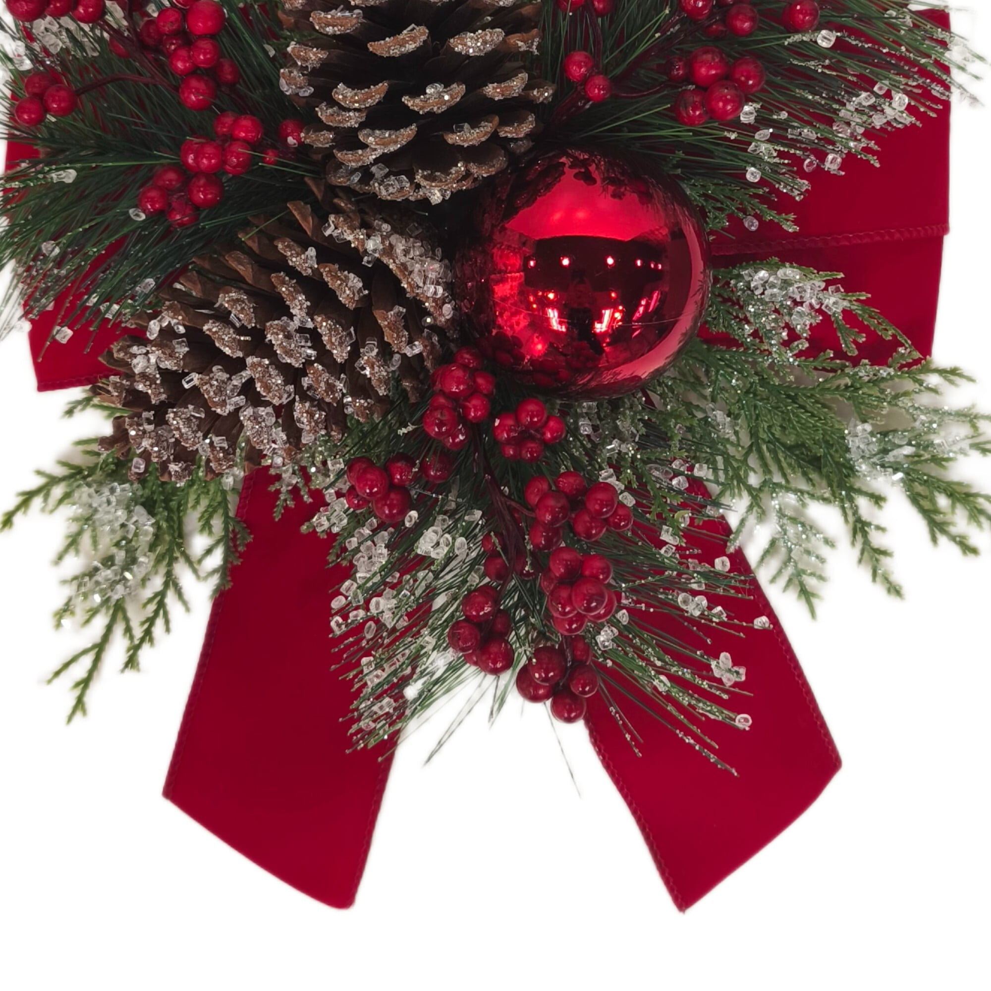 Red Velvet Christmas Floral Bow Decor, 13" Tall, Holiday Time