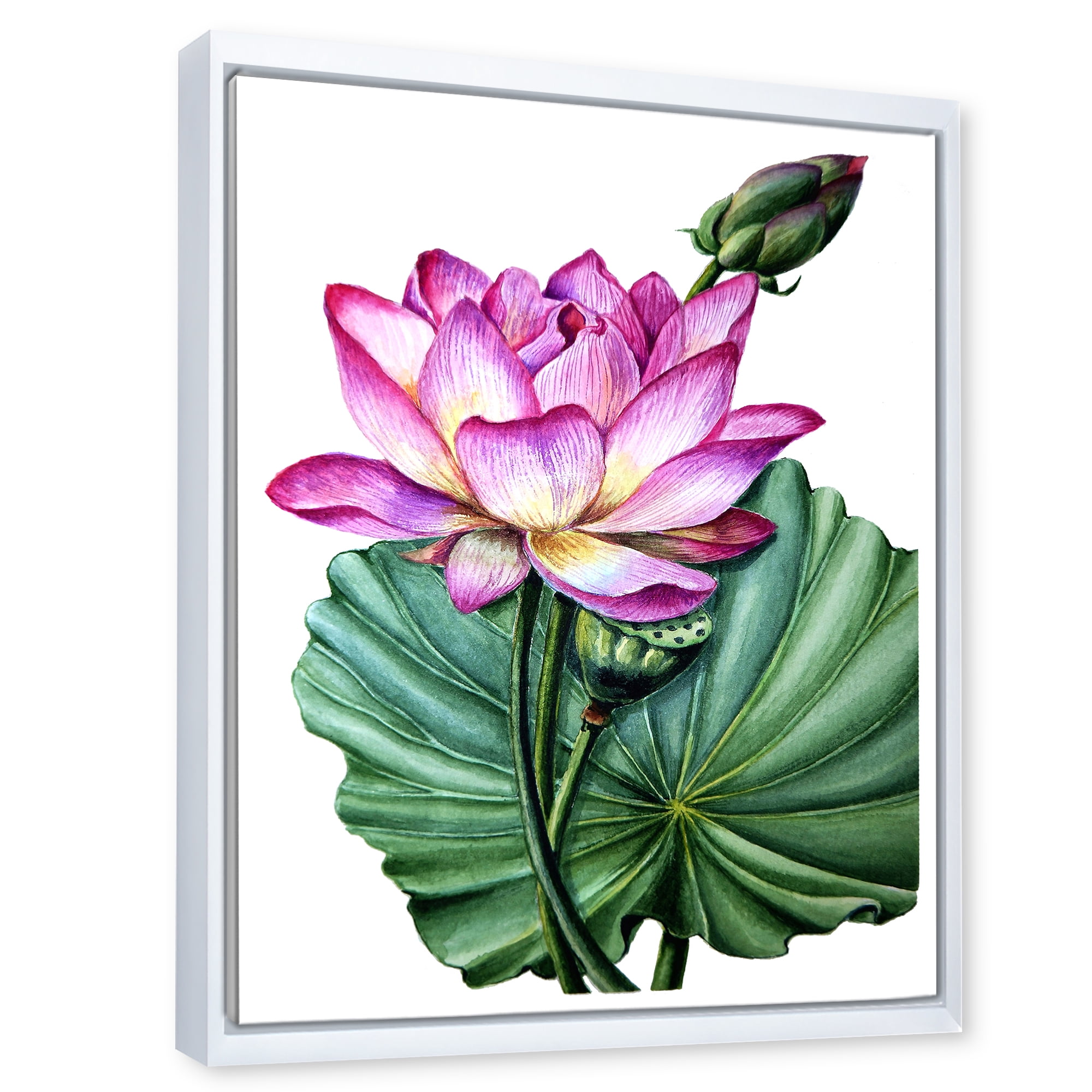 Designart 'Ancient Pink Lotuses In The Pond VI' Traditional Framed Canvas Wall Art Print
